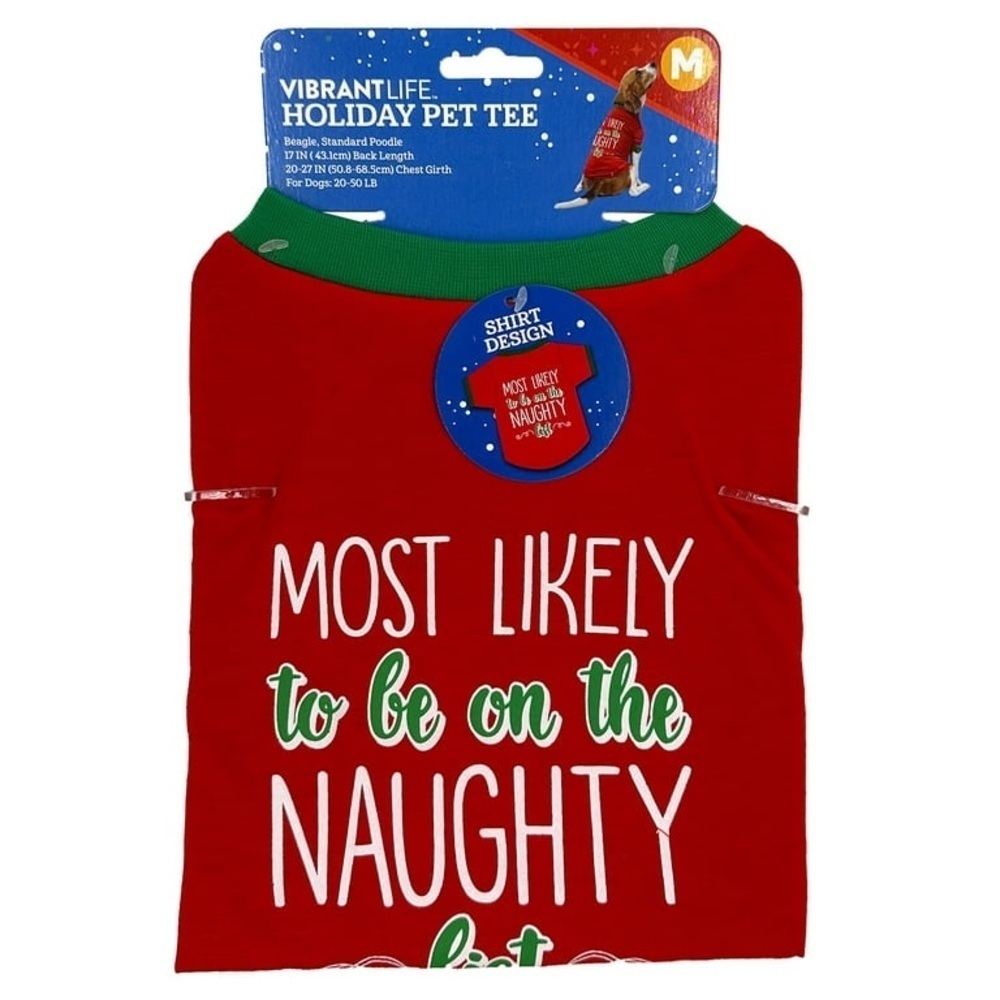 ❤️🆕Vibrant Life Holiday Most Likely to Be on The Naughty List Dog T-Shirt Medium - Picture 2 of 8